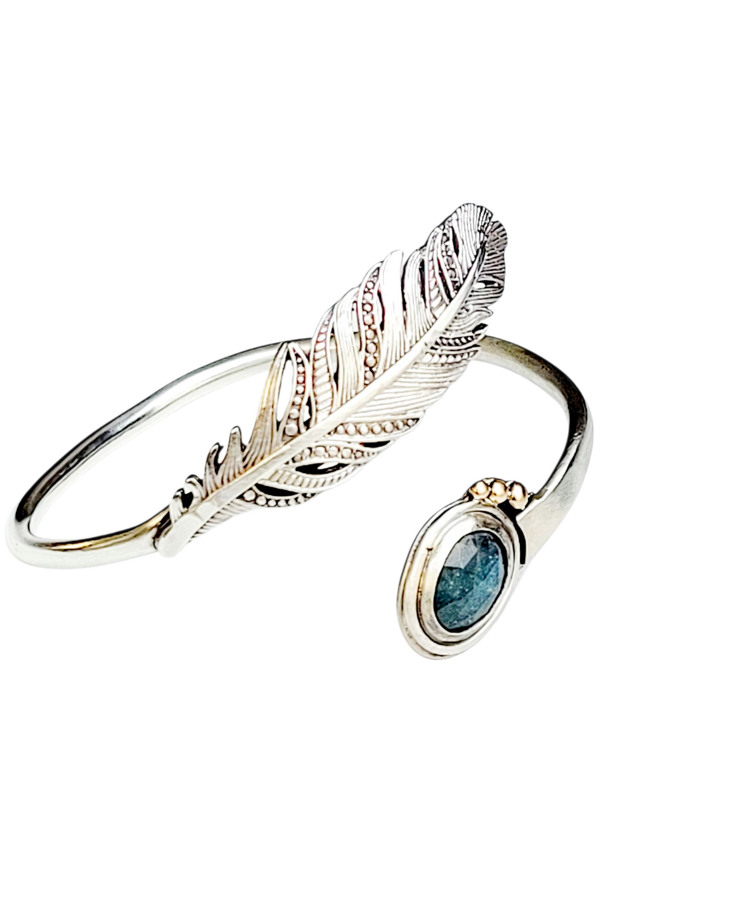 Indigolite Tourmaline and Feather Bracelet