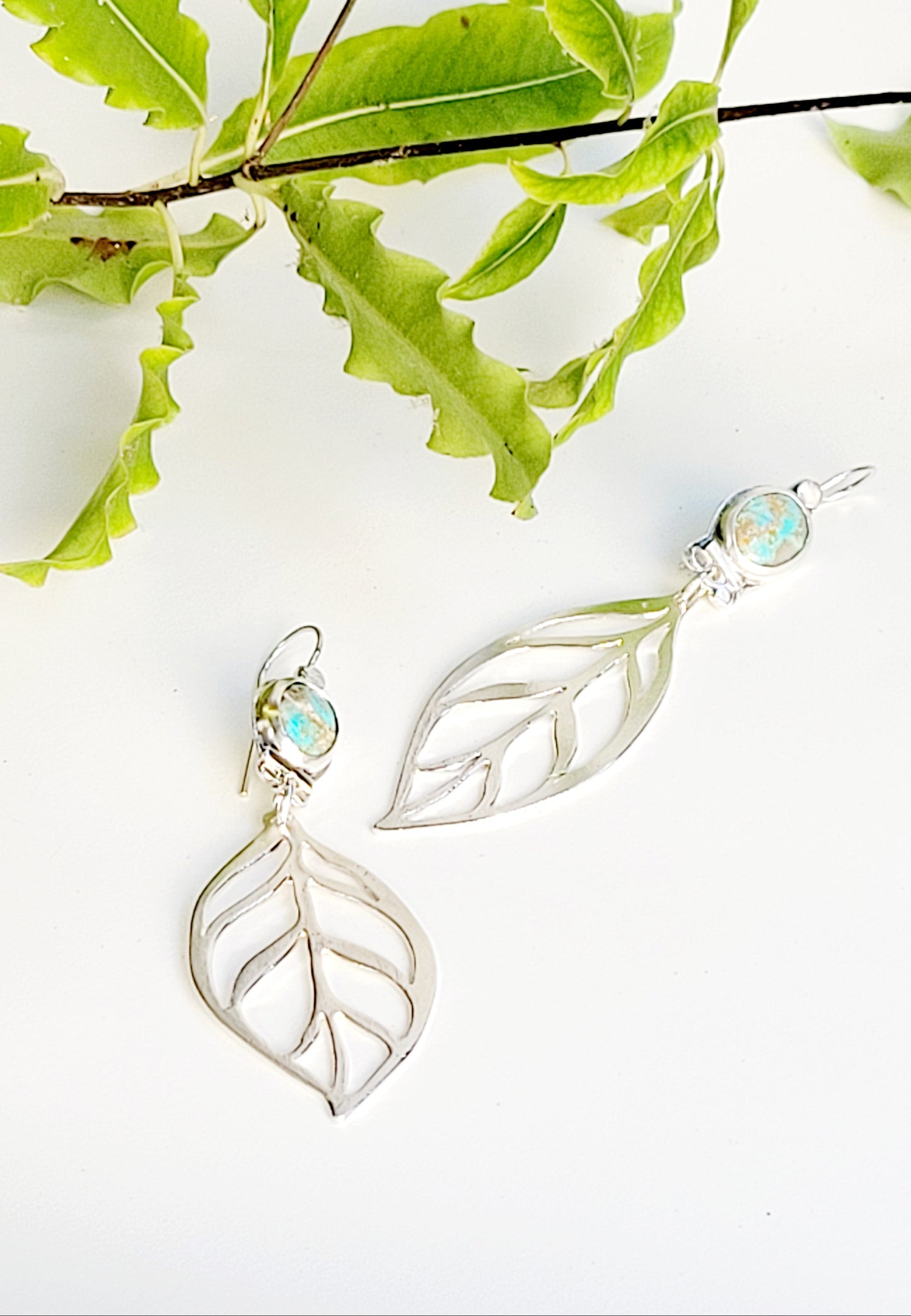 Sterling silver and turquoise hoops
