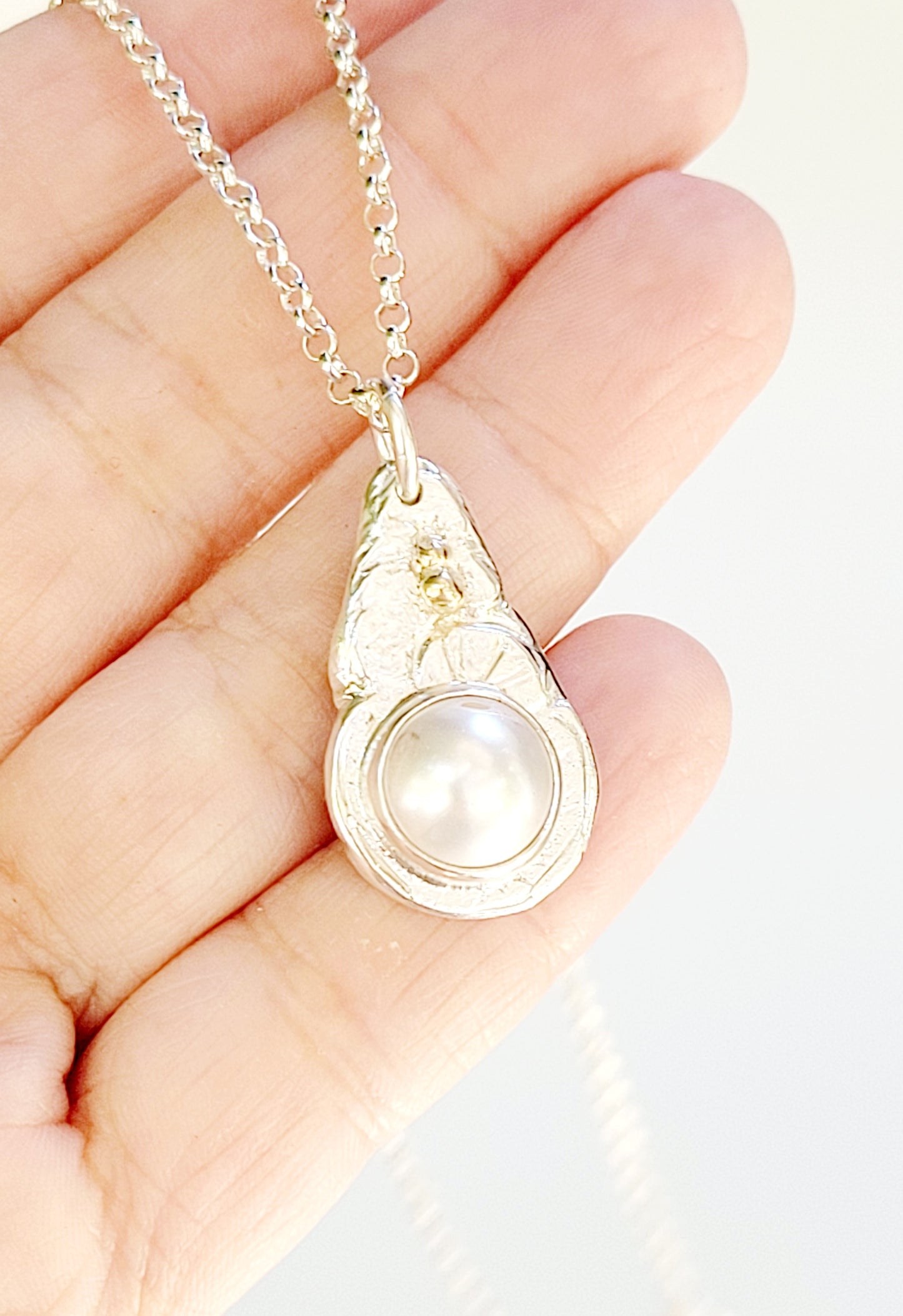 Handmade Pendant in Sterling Silver with 14k Gold detail and Pearl