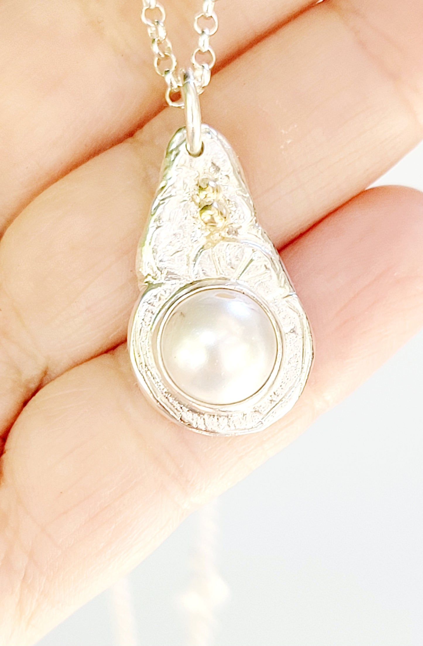 Handmade Pendant in Sterling Silver with 14k Gold detail and Pearl