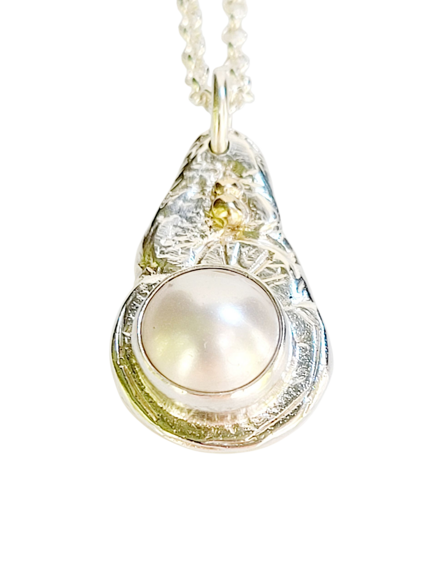 Handmade Pendant in Sterling Silver with 14k Gold detail and Pearl