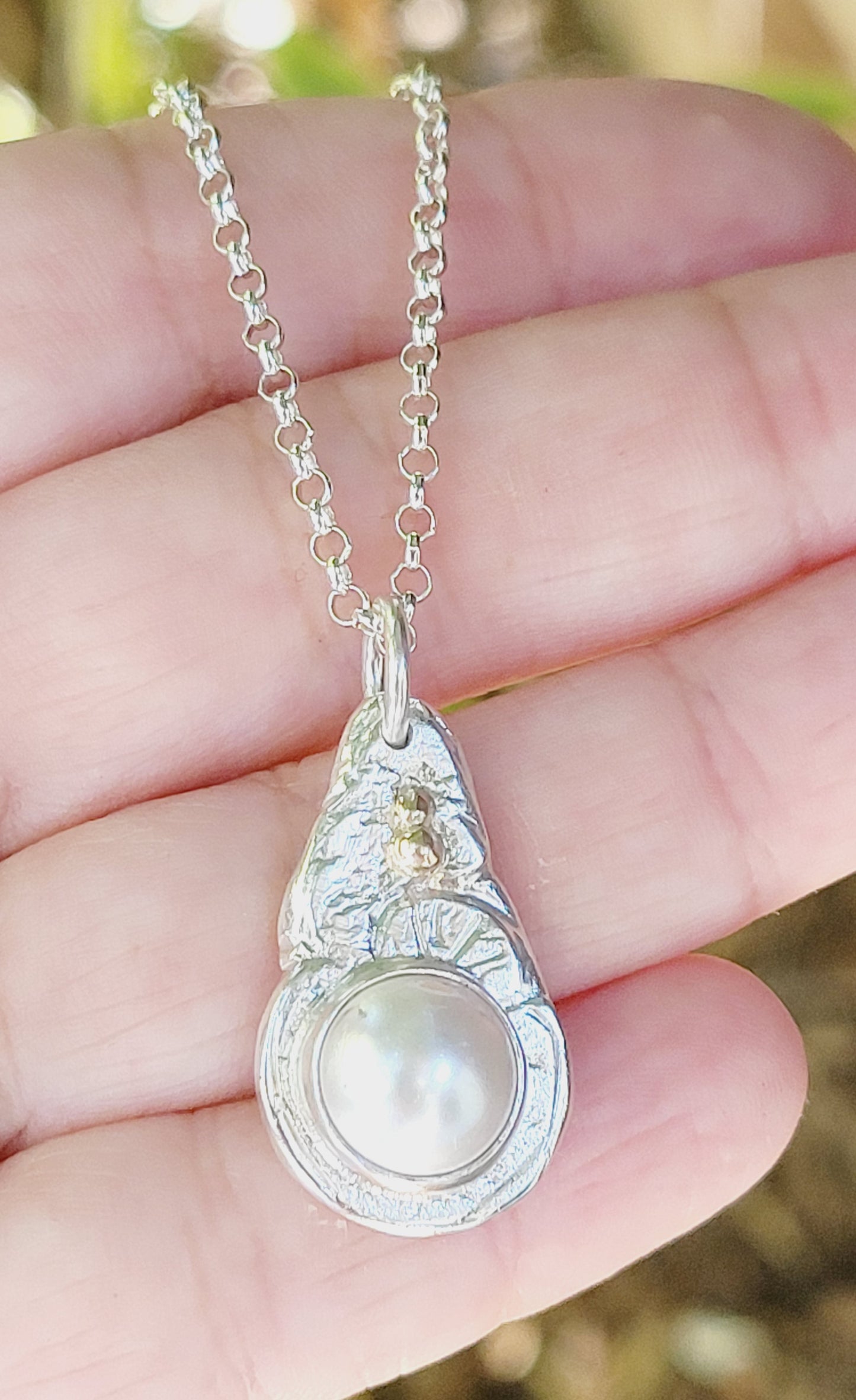 Handmade Pendant in Sterling Silver with 14k Gold detail and Pearl