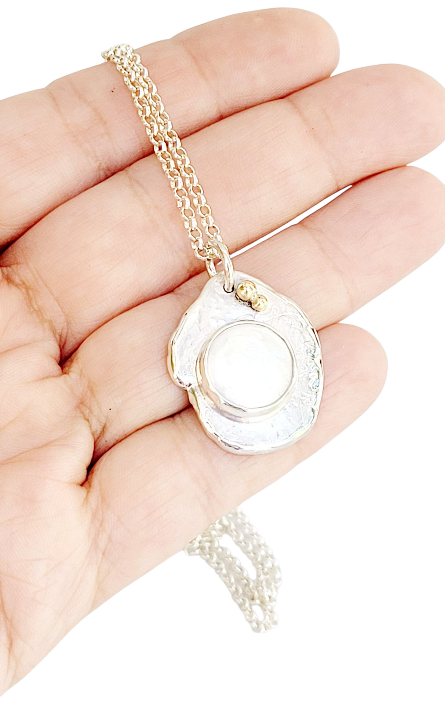 Handmade Pendant in Sterling Silver with 14k Gold detail and Pearl