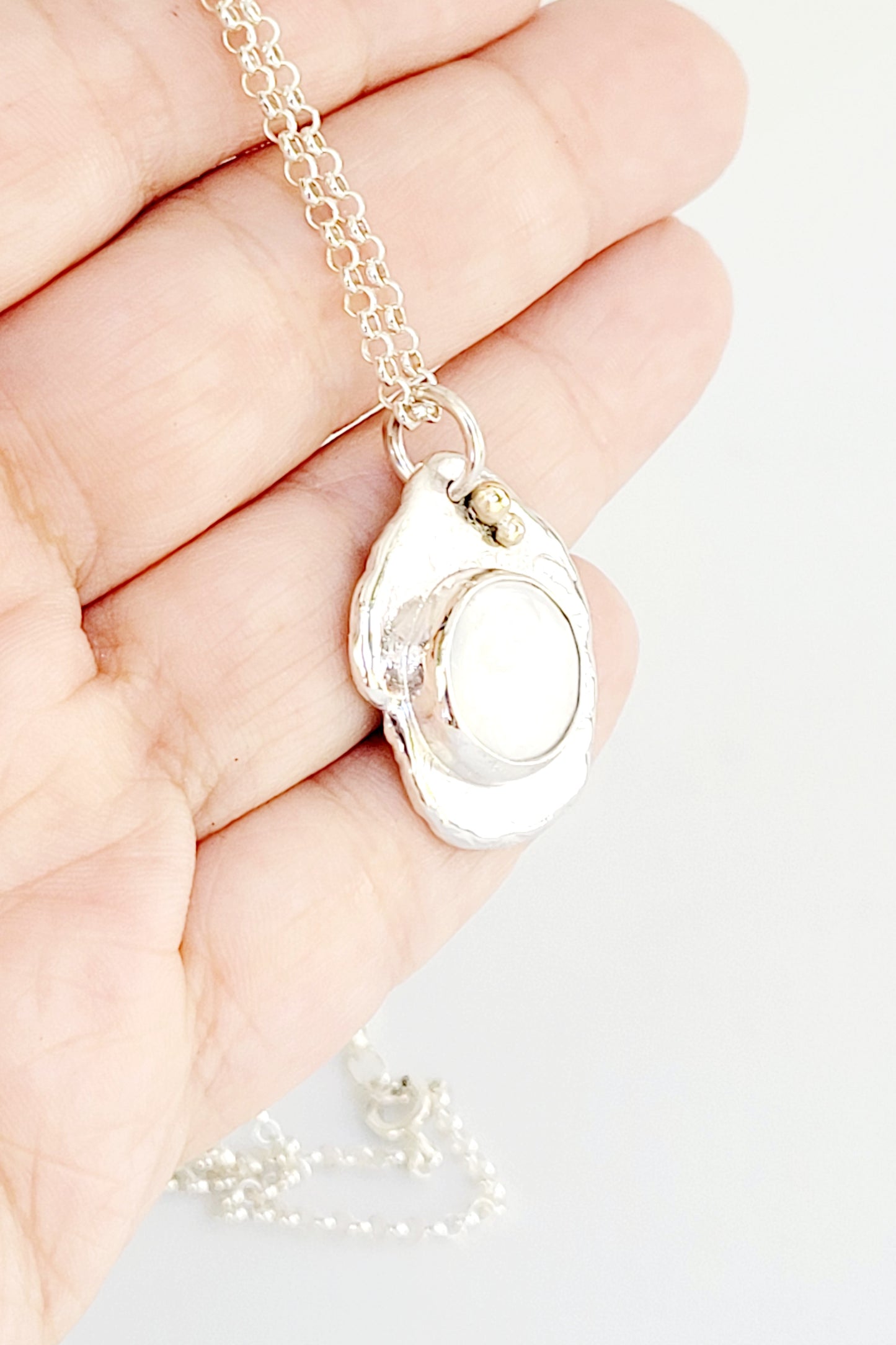 Handmade Pendant in Sterling Silver with 14k Gold detail and Pearl