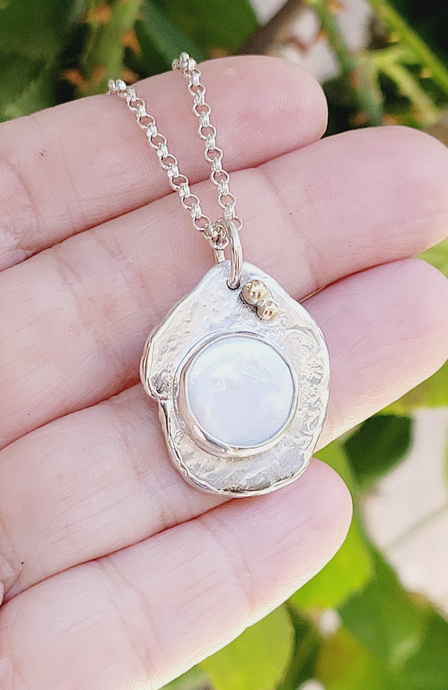 Handmade Pendant in Sterling Silver with 14k Gold detail and Pearl