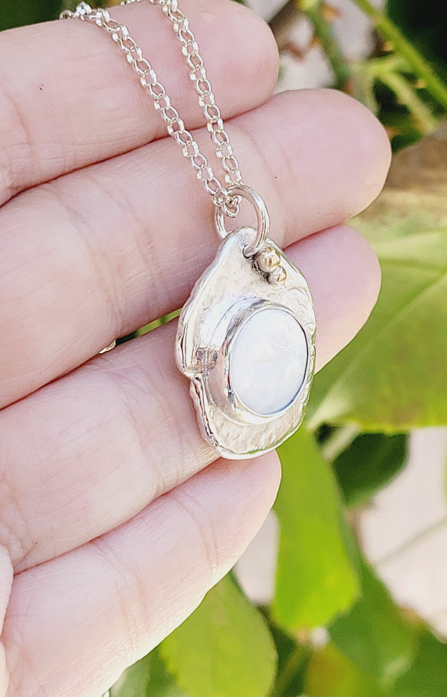 Handmade Pendant in Sterling Silver with 14k Gold detail and Pearl