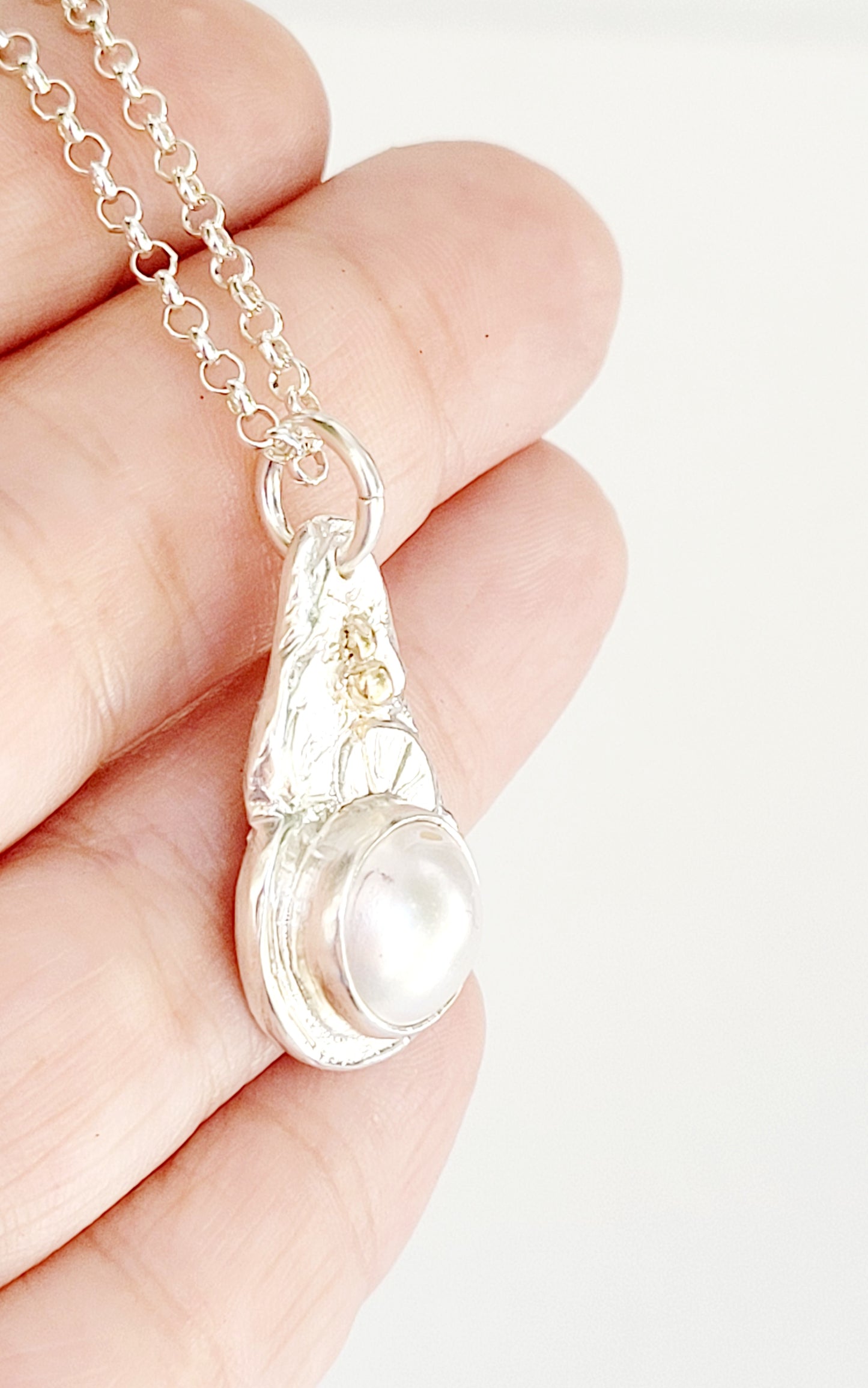 Handmade Pendant in Sterling Silver with 14k Gold detail and Pearl