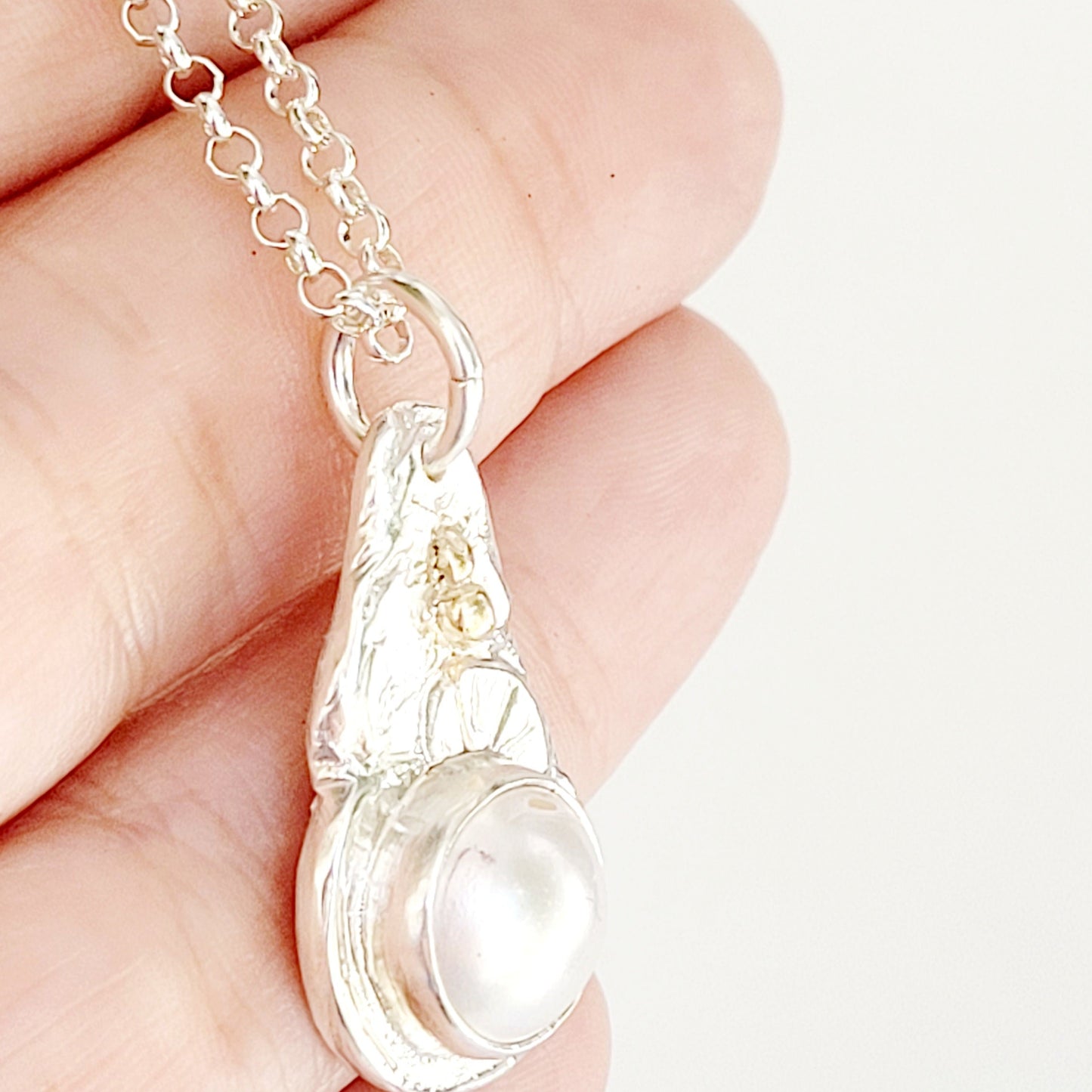 Handmade Pendant in Sterling Silver with 14k Gold detail and Pearl