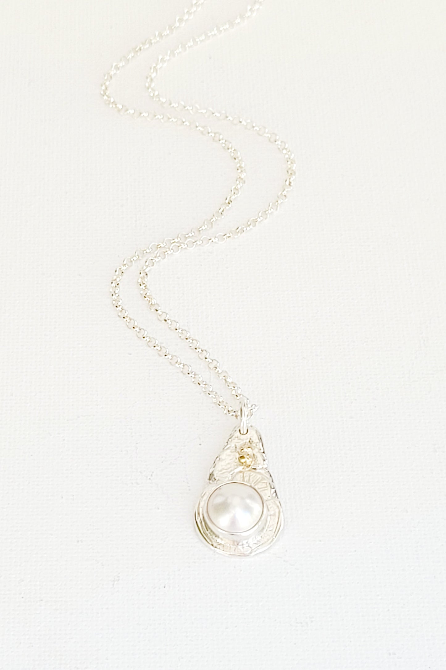 Handmade Pendant in Sterling Silver with 14k Gold detail and Pearl