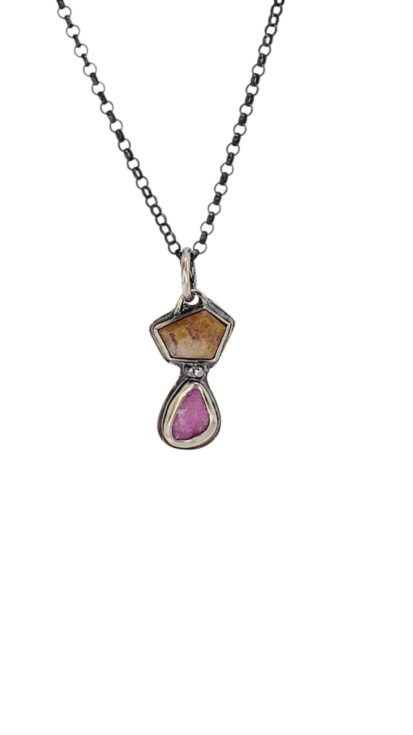 Handmade sterling silver pendant set with a citrine topaz and a cobalt mineral