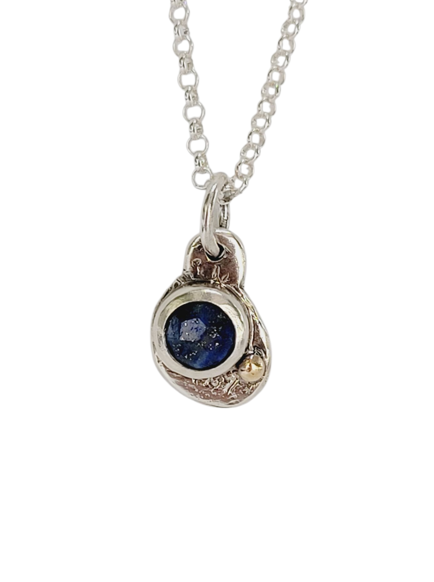 Sterling silver pendant with faceted Lapislazuli and 14k gold