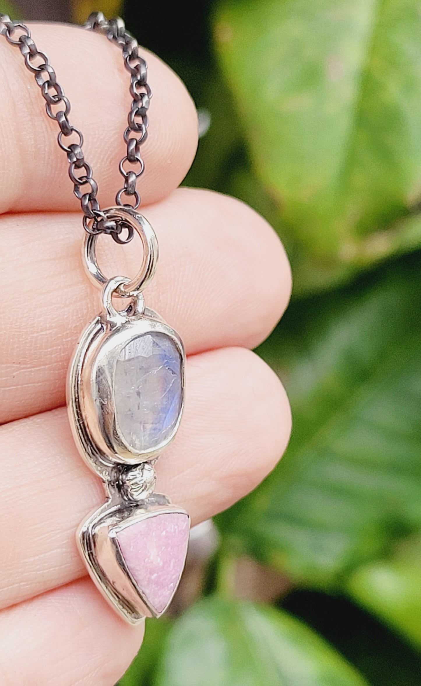 Sterling Silver, faceted Moonstone and Cobalt Mineral Pendant