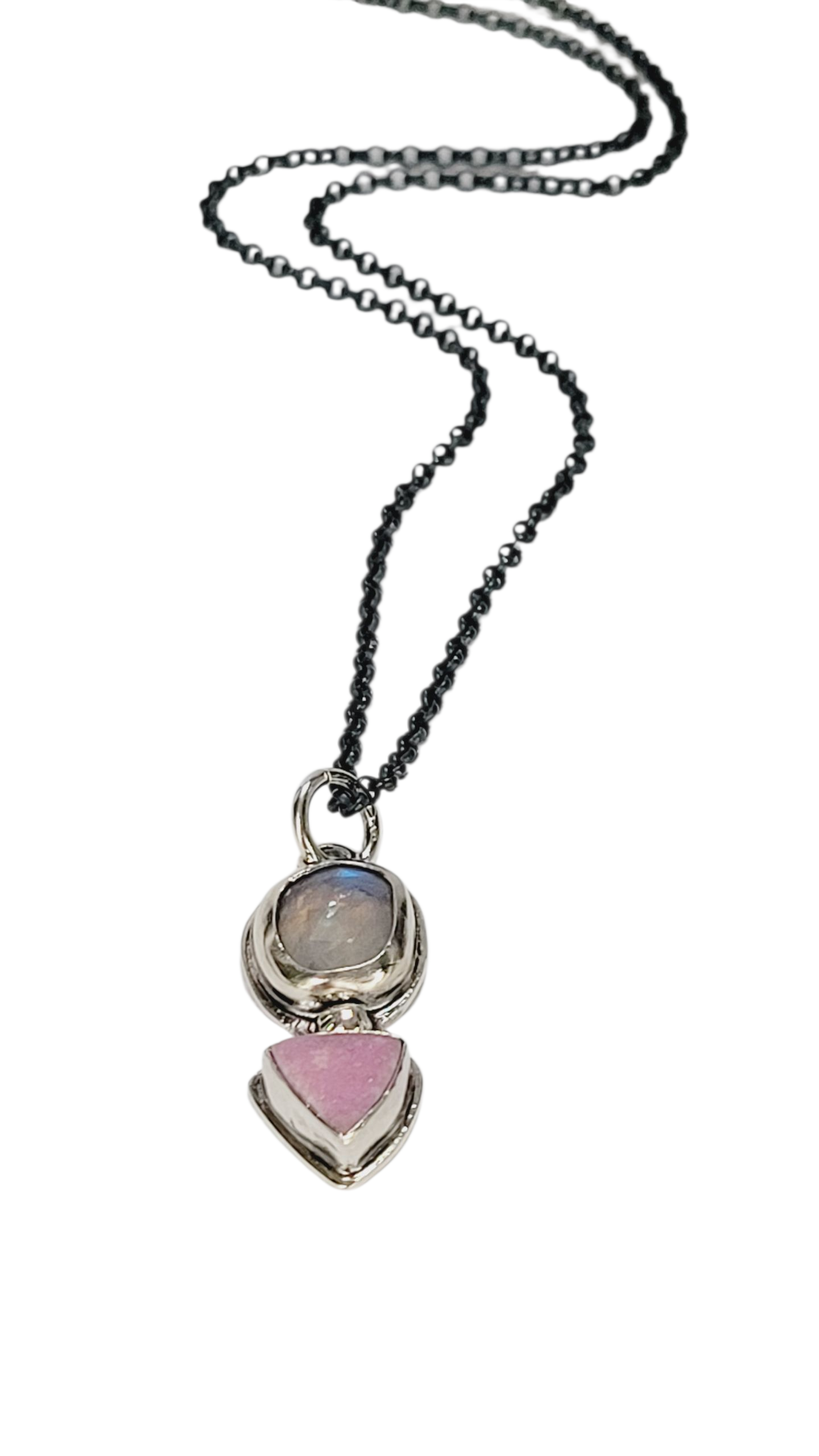Sterling Silver, faceted Moonstone and Cobalt Mineral Pendant