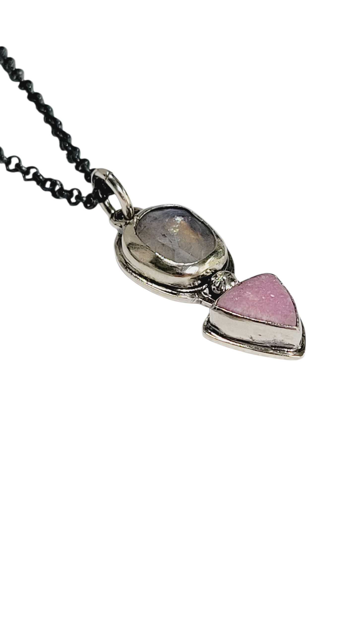 Sterling Silver, faceted Moonstone and Cobalt Mineral Pendant