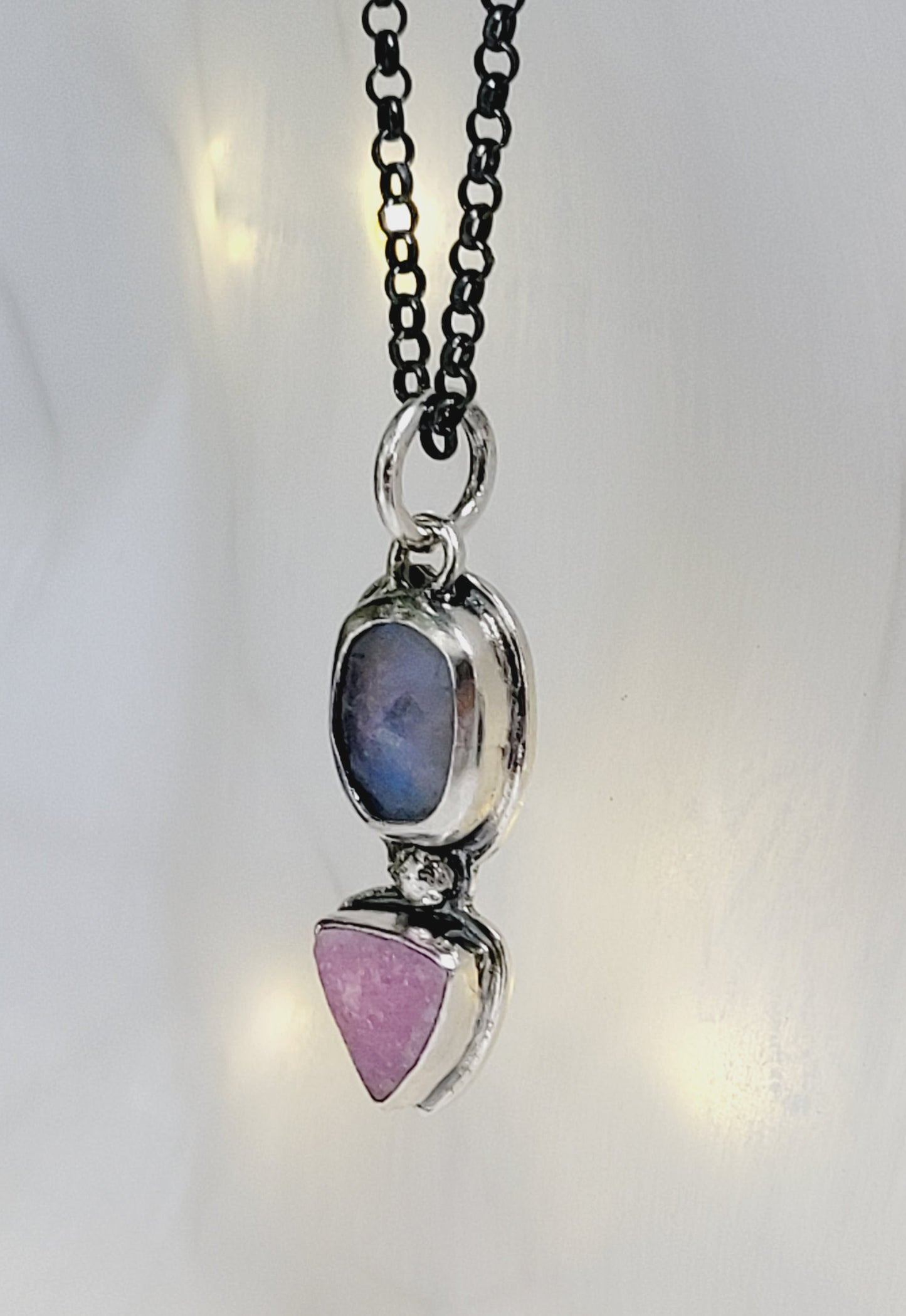 Sterling Silver, faceted Moonstone and Cobalt Mineral Pendant