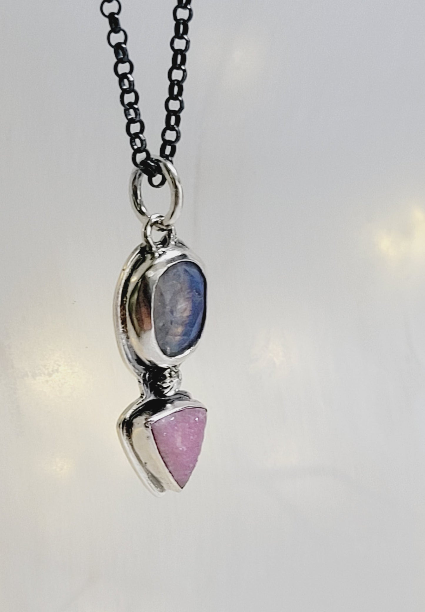 Sterling Silver, faceted Moonstone and Cobalt Mineral Pendant