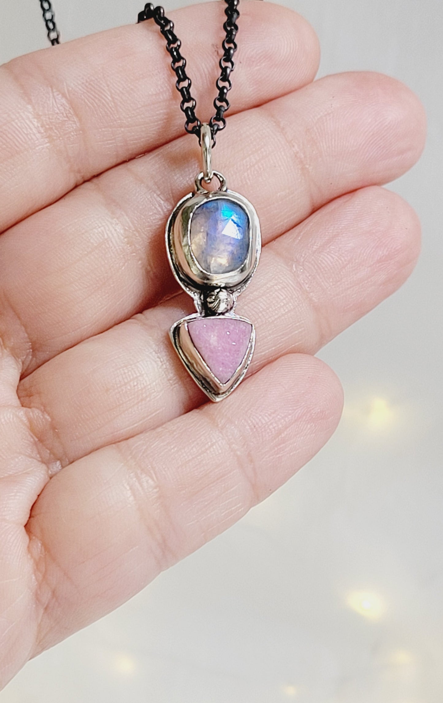 Sterling Silver, faceted Moonstone and Cobalt Mineral Pendant