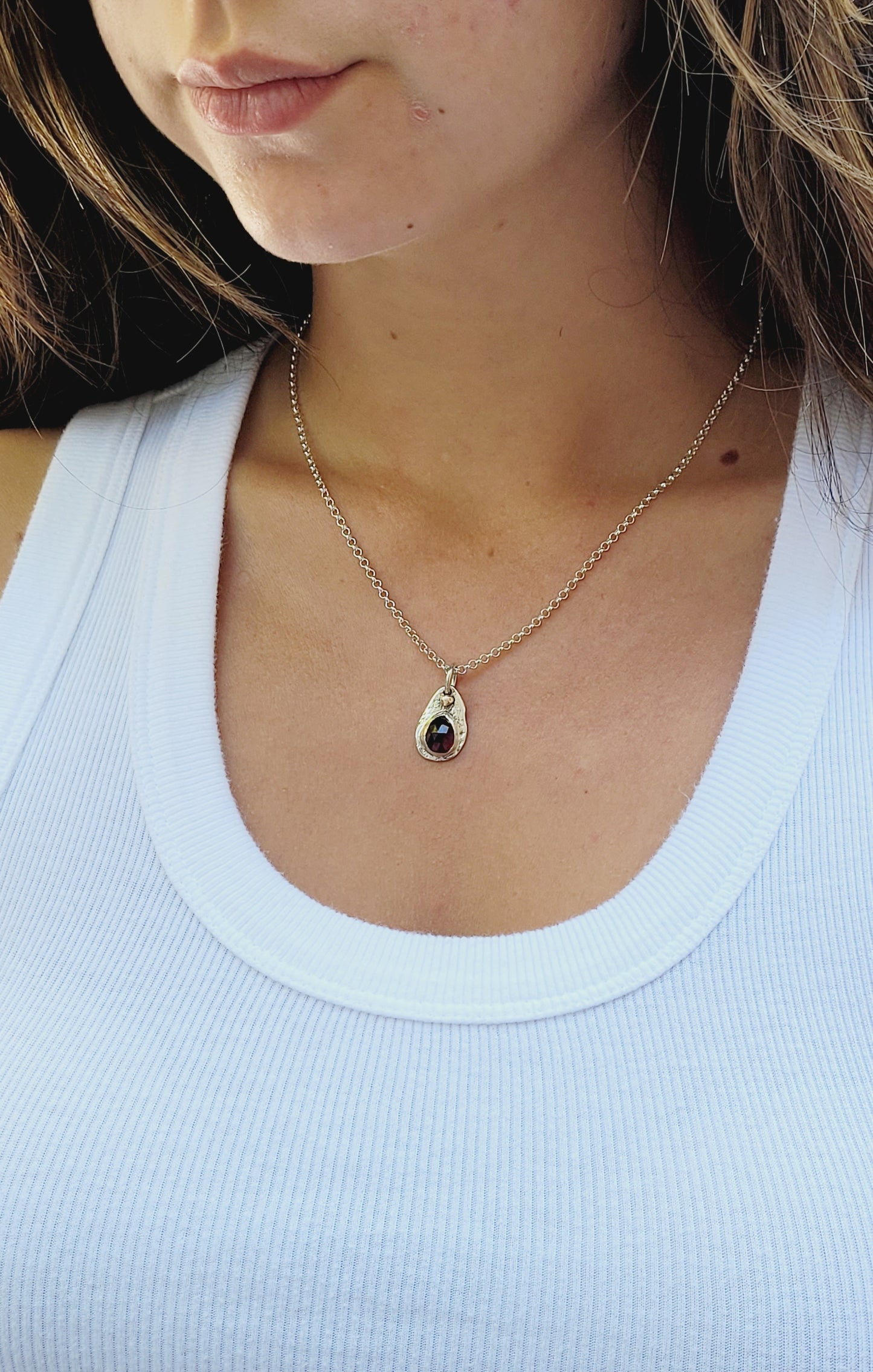 Sterling Silver pendant with Garnet and 14K Gold