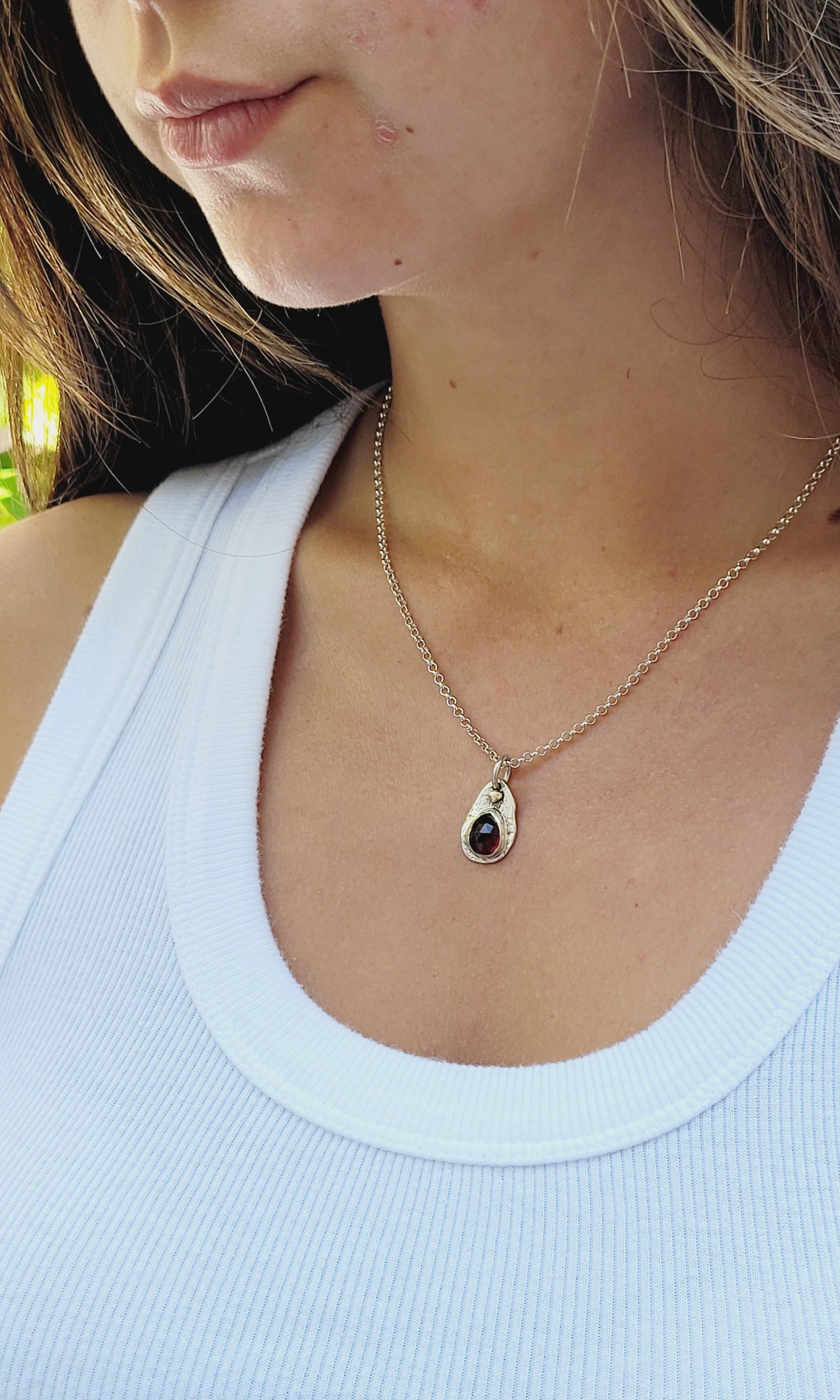 Sterling Silver pendant with Garnet and 14K Gold