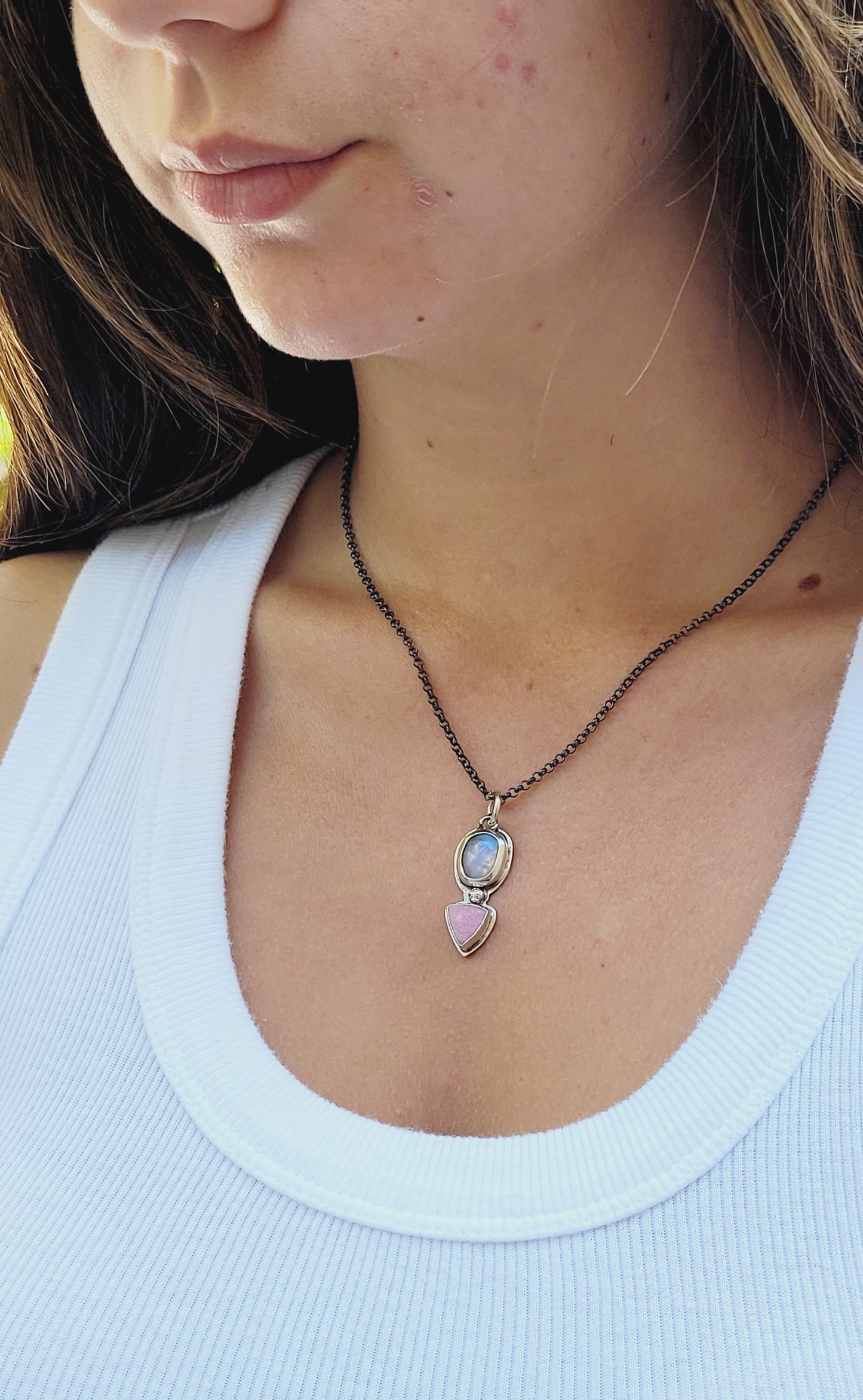 Sterling Silver, faceted Moonstone and Cobalt Mineral Pendant