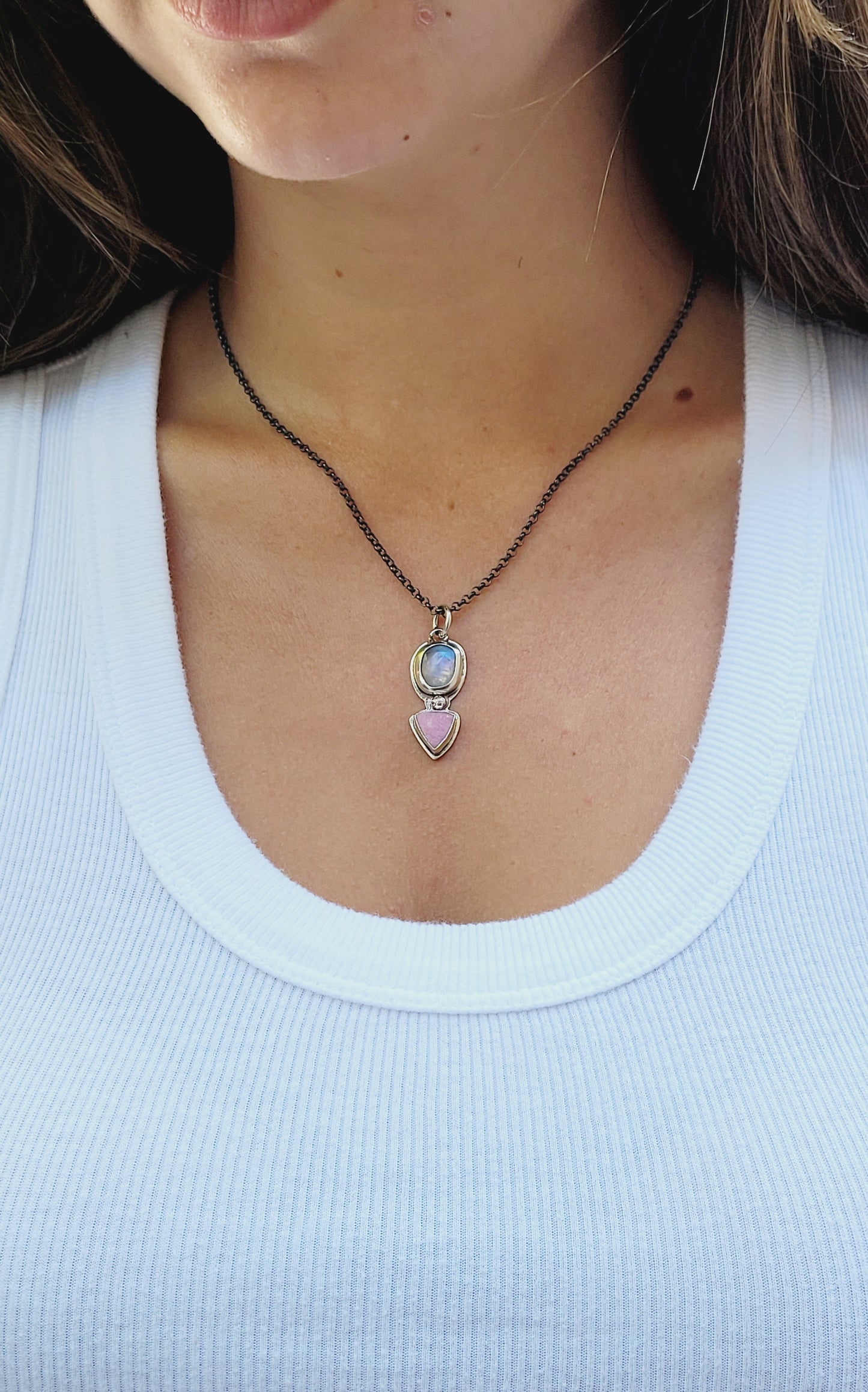 Sterling Silver, faceted Moonstone and Cobalt Mineral Pendant