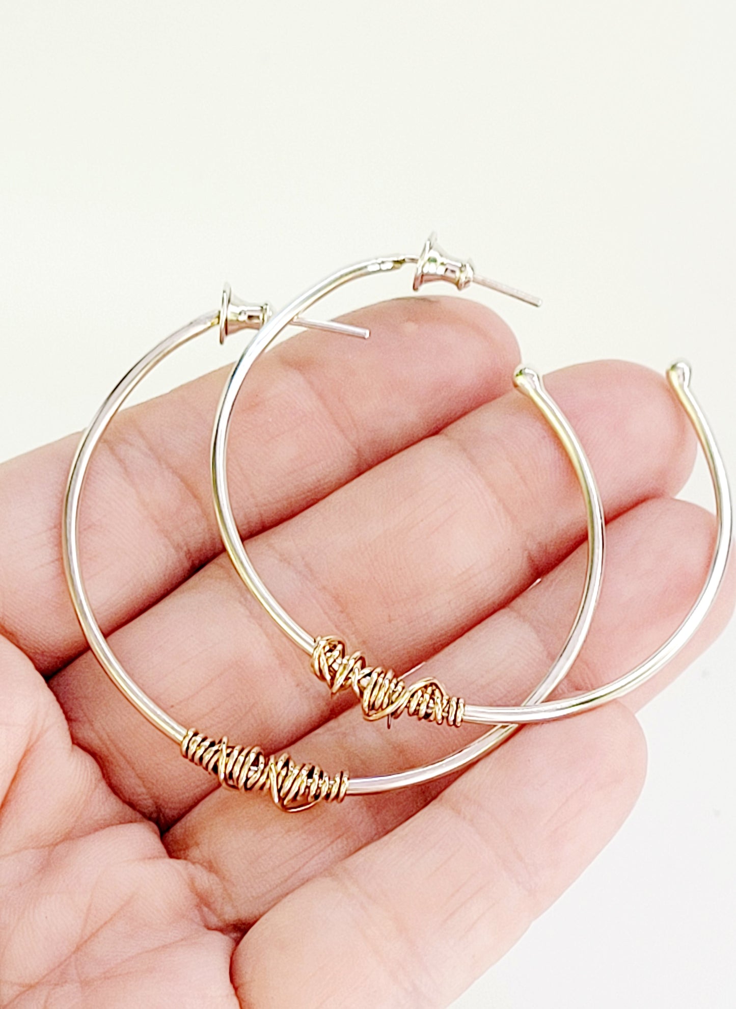 Sterling Silver and 14K Gold Hoop Earrings