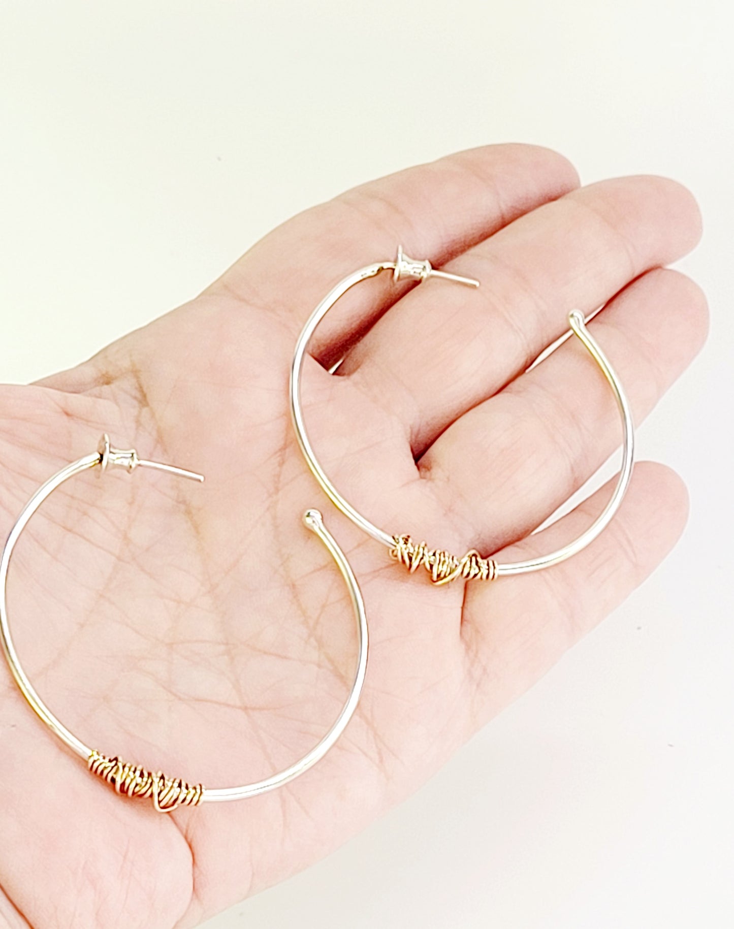 Sterling Silver and 14K Gold Hoop Earrings