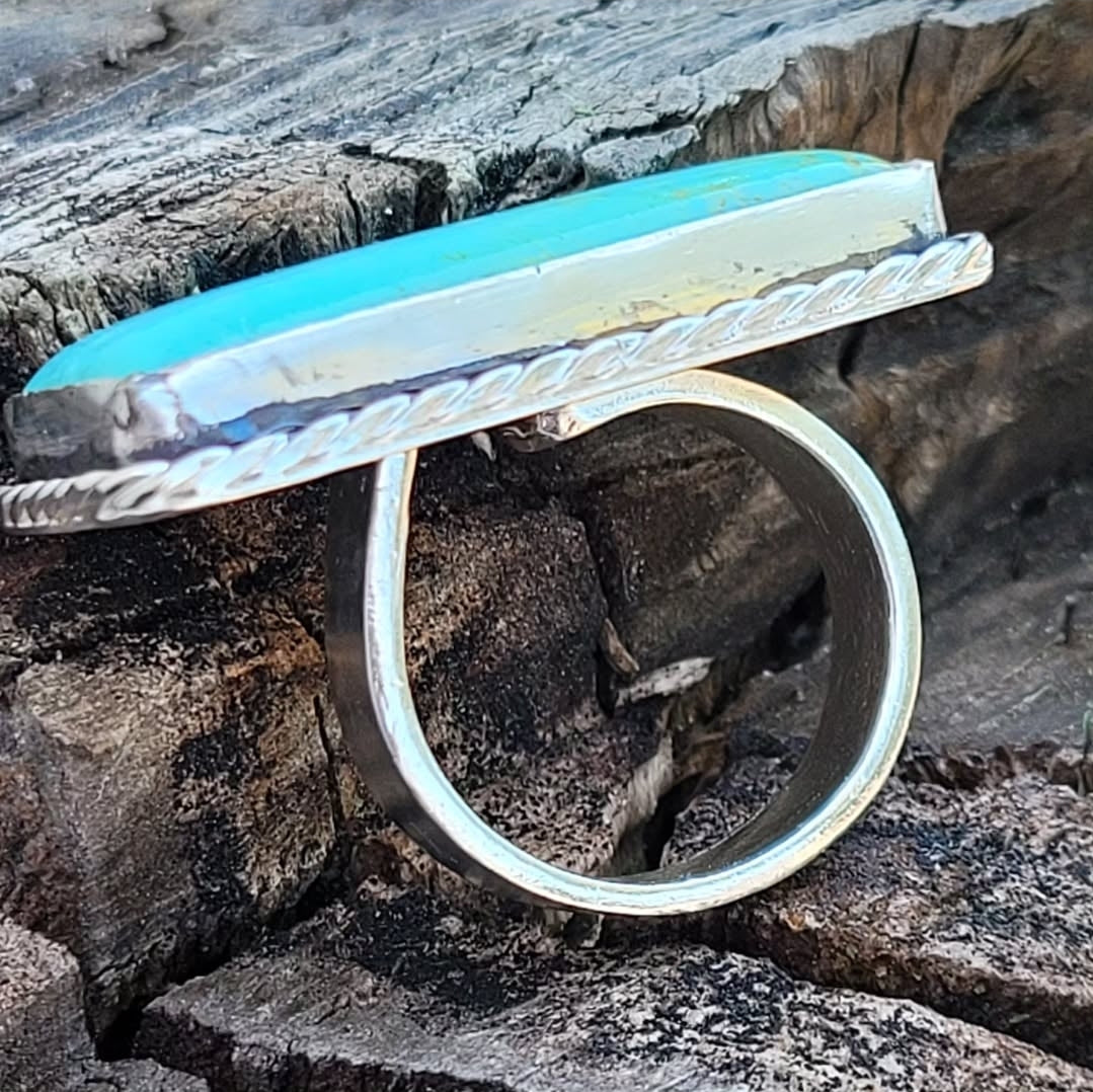 Adjustable sterling silver ring with turquoise