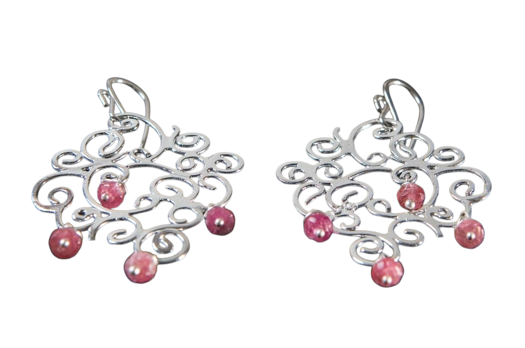 Sterling Silver Earrings and Ruby Fringe