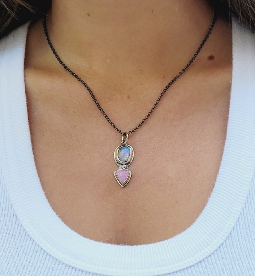 Sterling Silver, faceted Moonstone and Cobalt Mineral Pendant