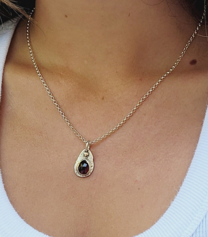 Sterling Silver pendant with Garnet and 14K Gold