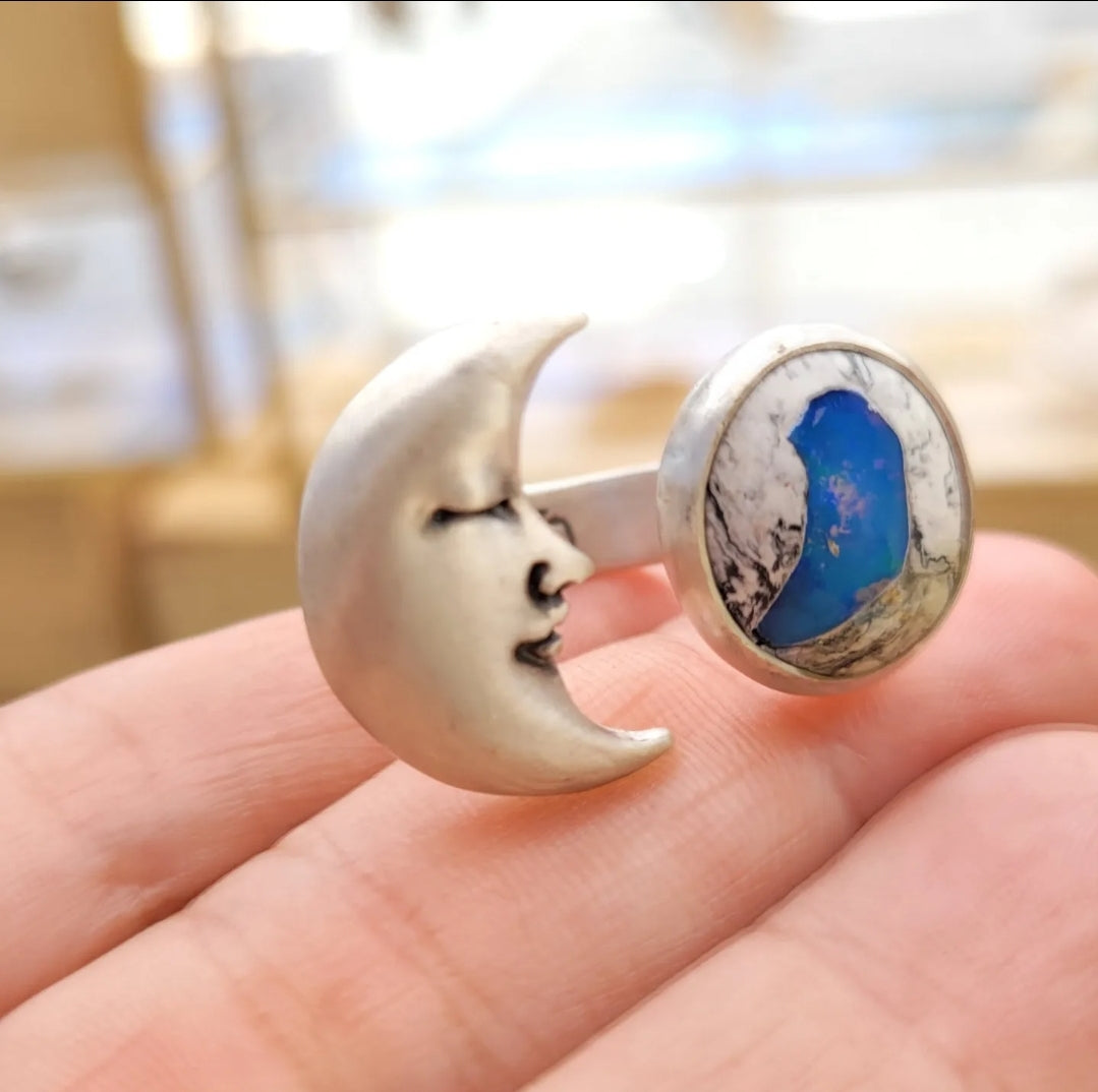 Sterling Silver Ring with Galaxy Opal