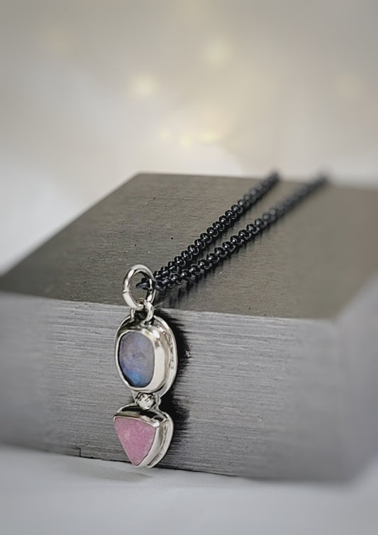 Sterling Silver, faceted Moonstone and Cobalt Mineral Pendant