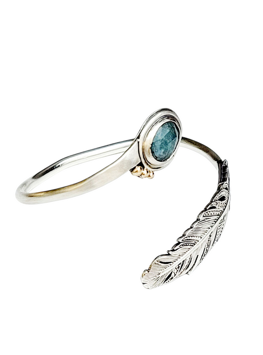 Indigolite Tourmaline and Feather Bracelet