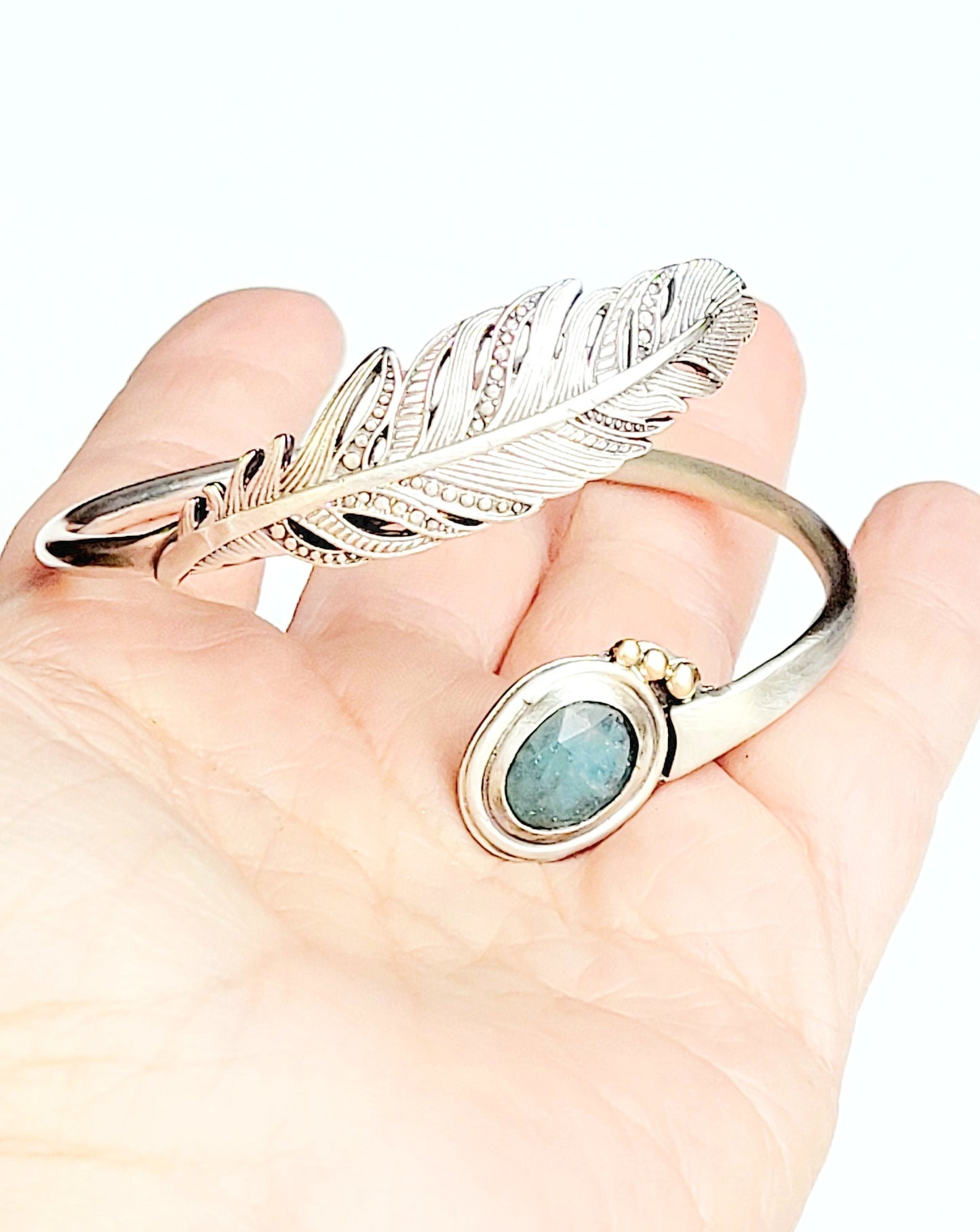 Indigolite Tourmaline and Feather Bracelet
