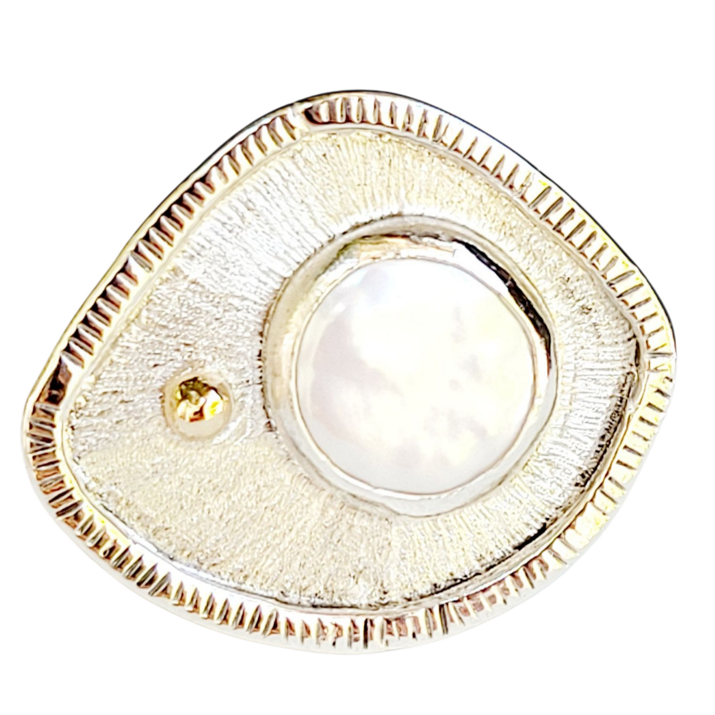 Handmade Sterling Silver Ring with Pearl and 14K Gold detailing