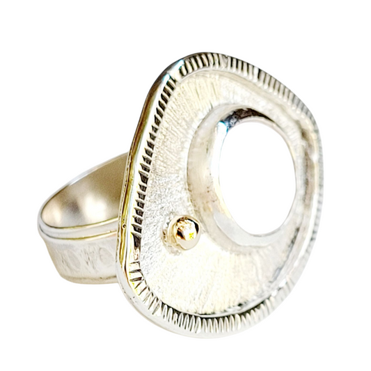 Handmade Sterling Silver Ring with Pearl and 14K Gold detailing