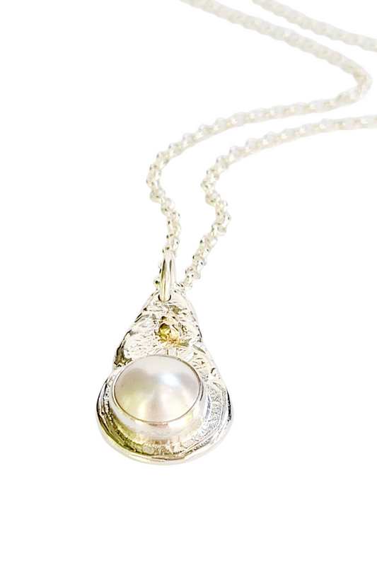 Handmade Pendant in Sterling Silver with 14k Gold detail and Pearl