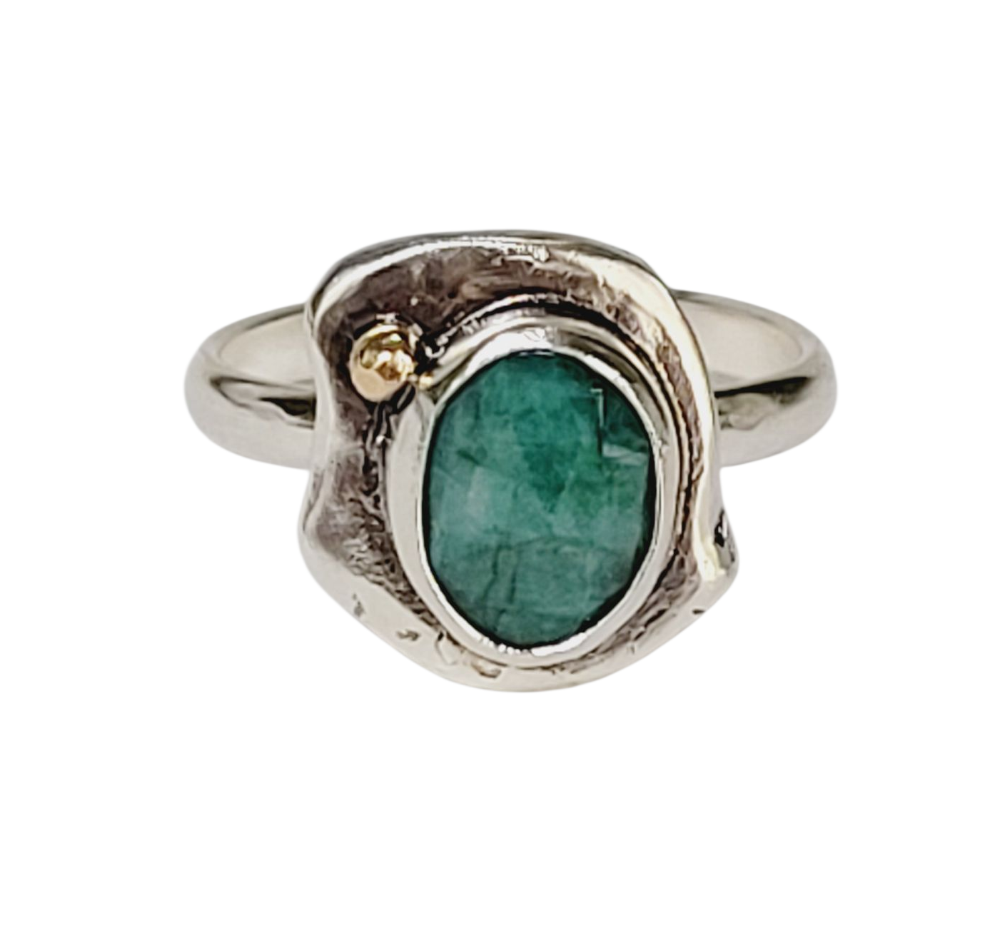 Ring from the "Nugget collection" in sterling silver and emerald
