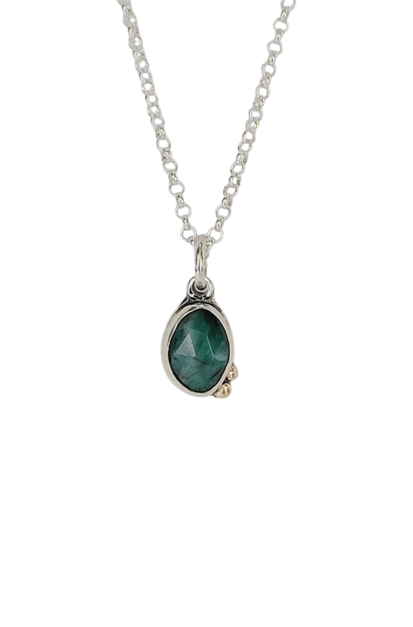 Sterling Silver pendant with Faceted Emerald and 14k gold