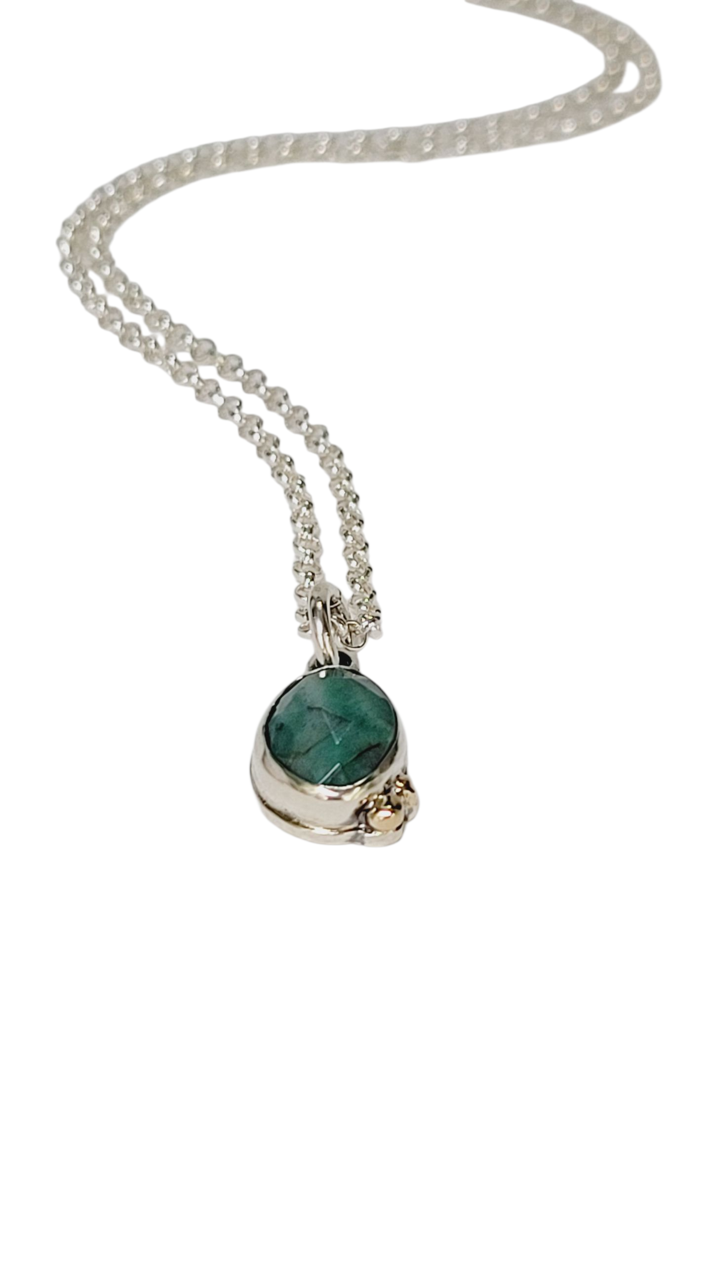 Sterling Silver pendant with Faceted Emerald and 14k gold