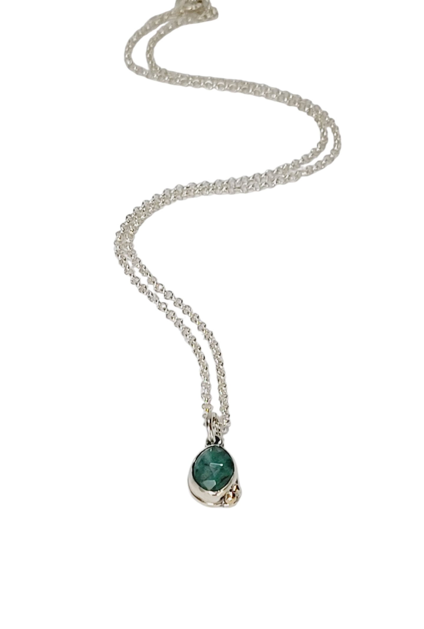 Sterling Silver pendant with Faceted Emerald and 14k gold