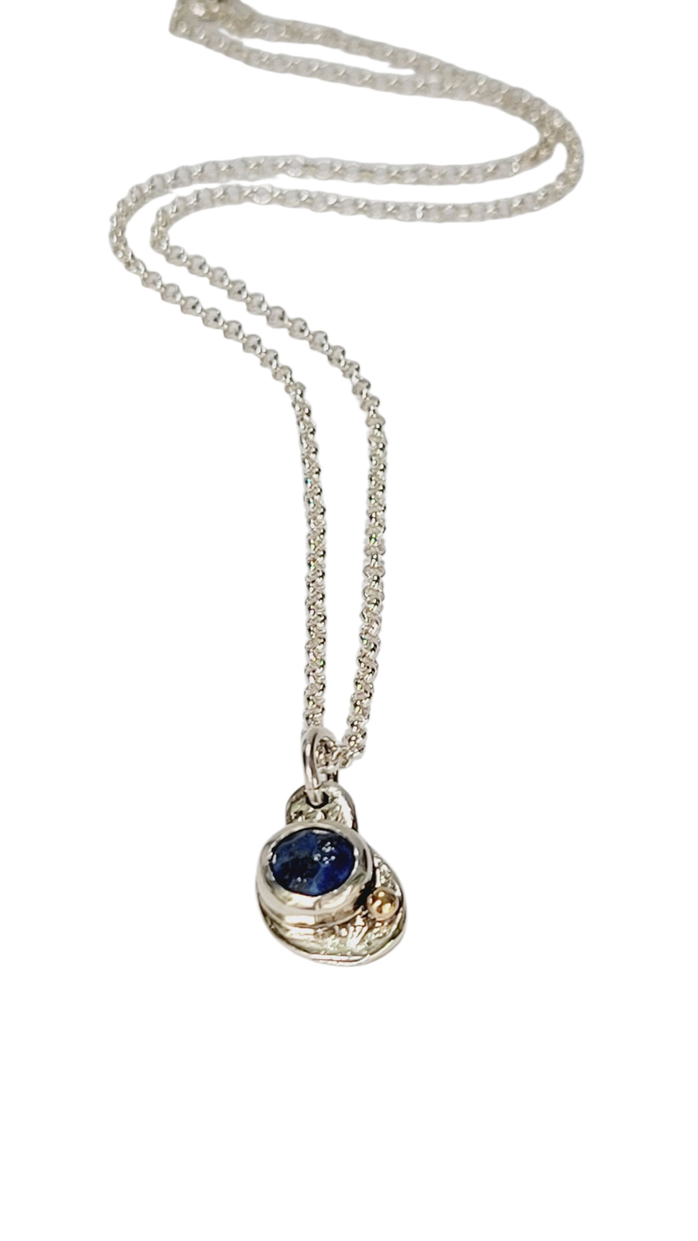 Sterling silver pendant with faceted Lapislazuli and 14k gold