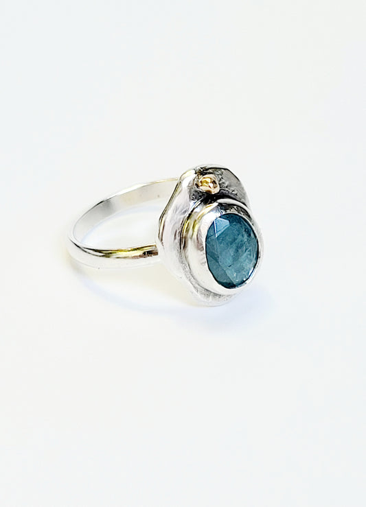 Ring from the "Nugget Collection" in Sterling Silver and Aquamarine