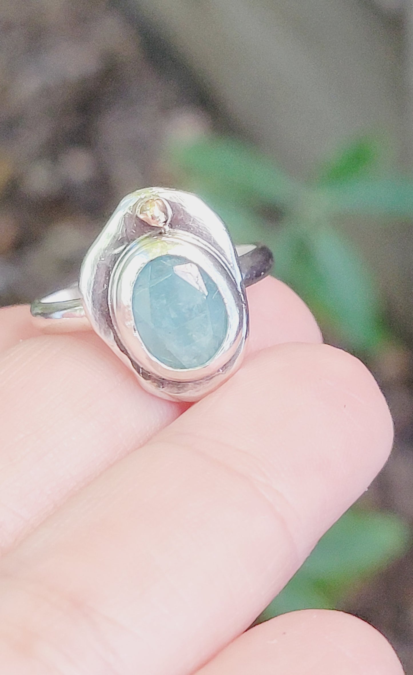 Ring from the "Nugget Collection" in Sterling Silver and Aquamarine
