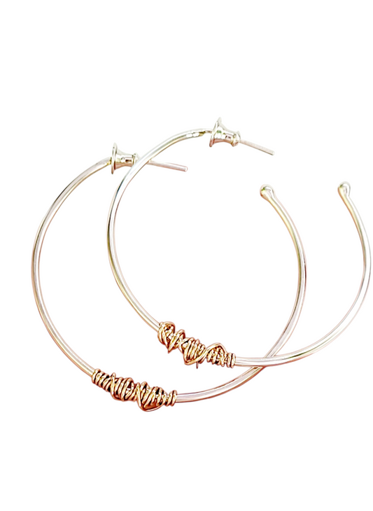Sterling Silver and 14K Gold Hoop Earrings