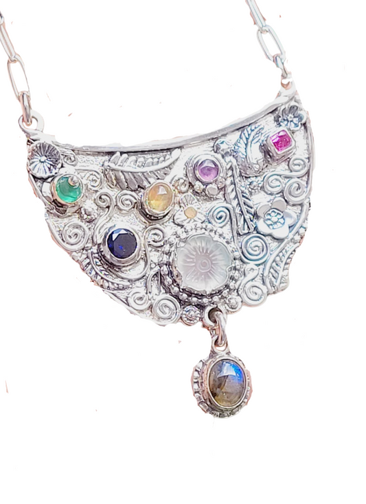 Handmade Choker in Sterling Silver and Precious Stones