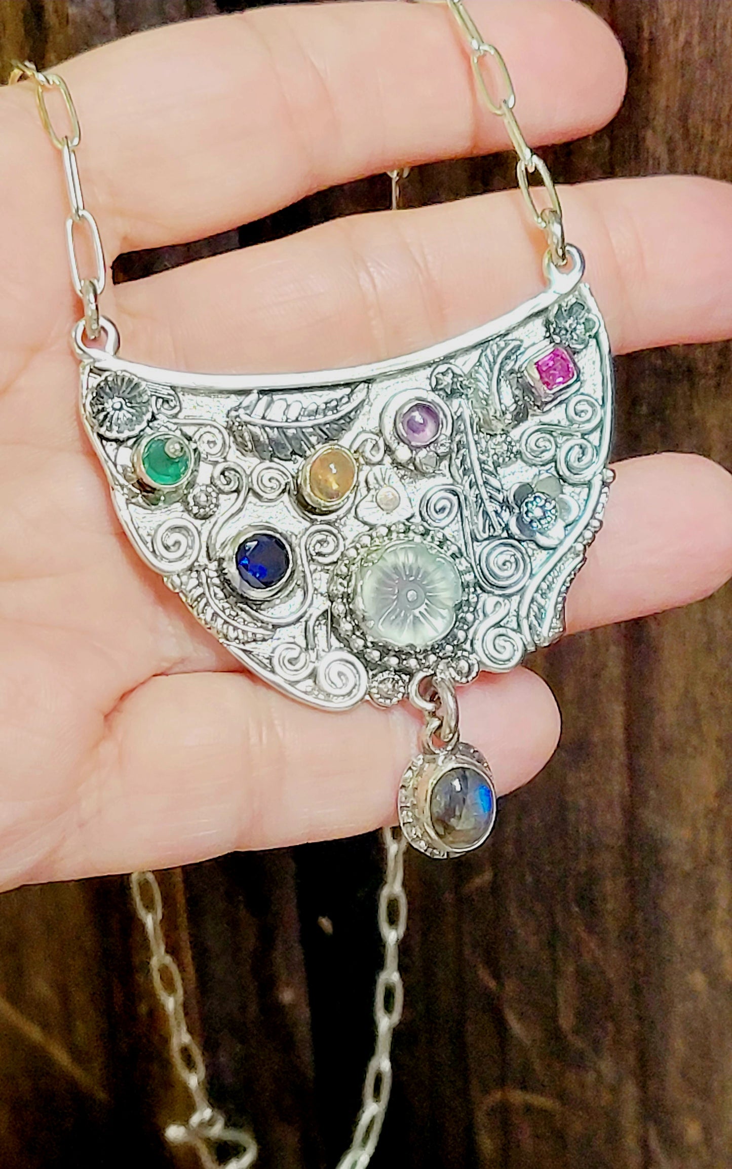 Handmade Choker in Sterling Silver and Precious Stones