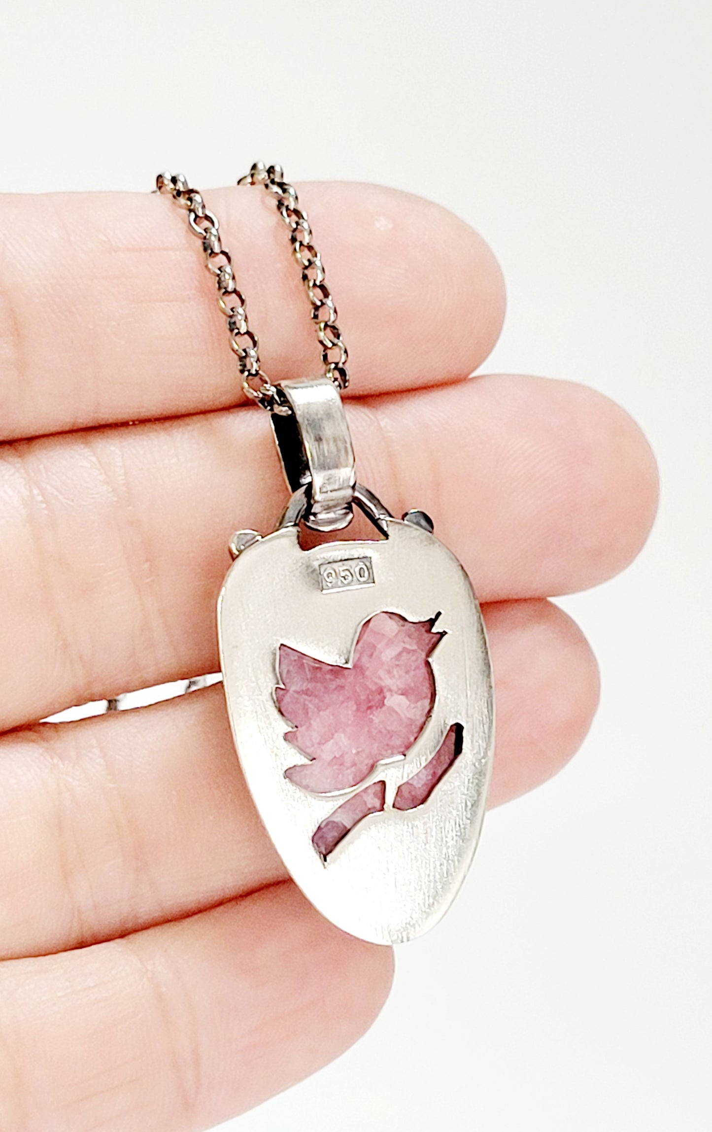 Handmade Pendant in Sterling Silver and Incarose with work on the back