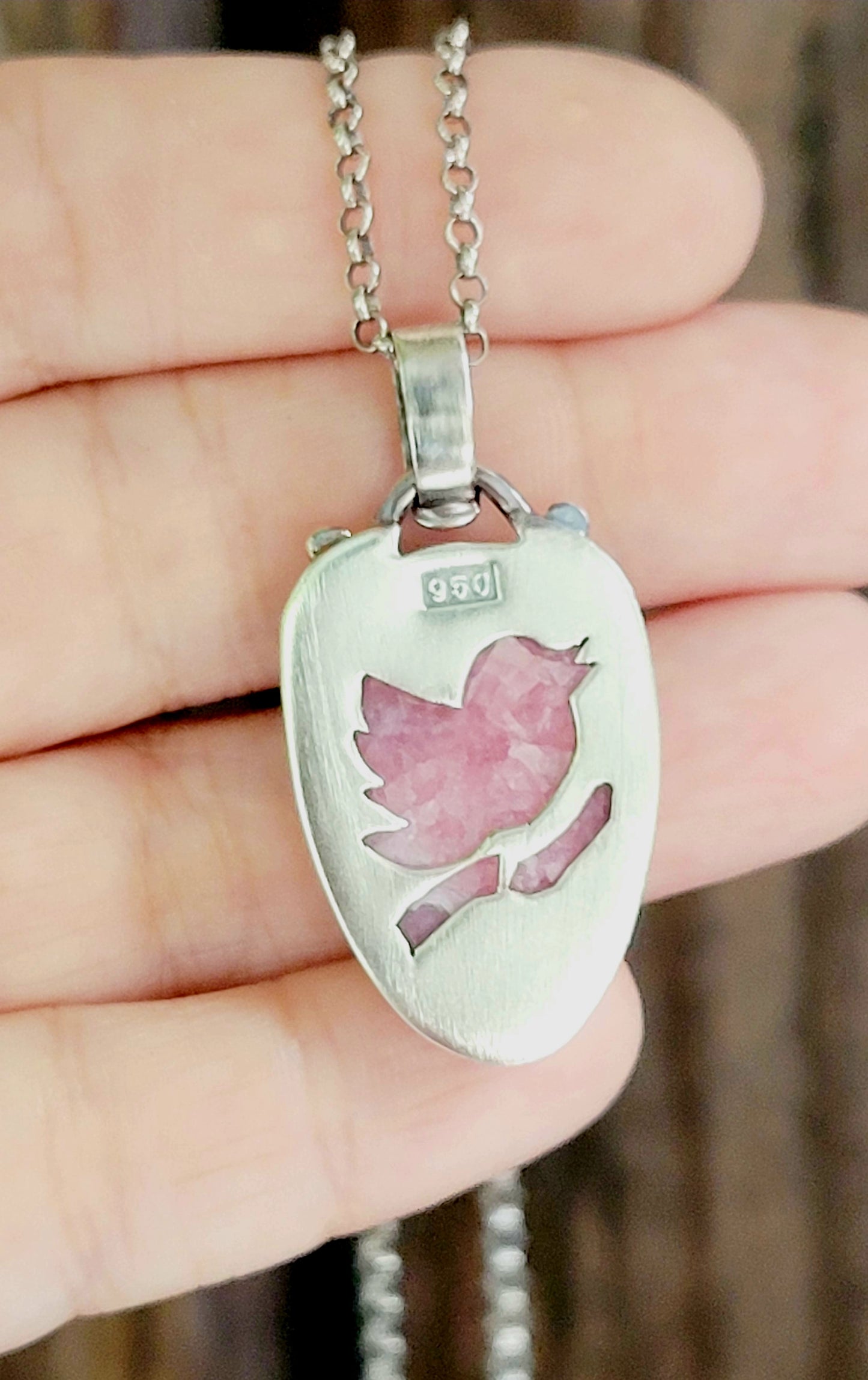Handmade Pendant in Sterling Silver and Incarose with work on the back